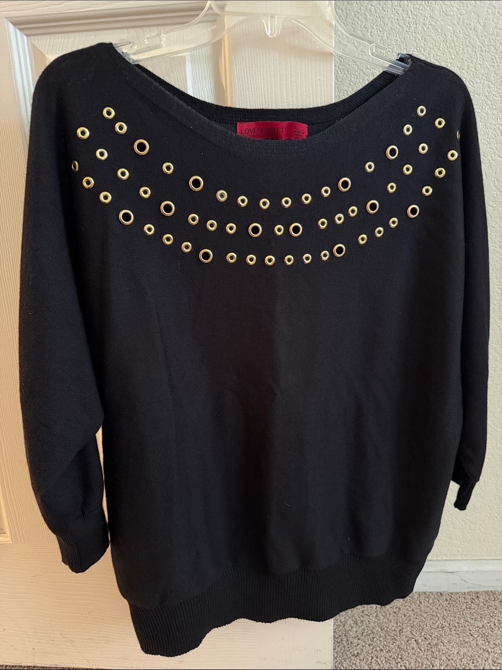 Scarlett Black Sweater with Gold Grommet Accents